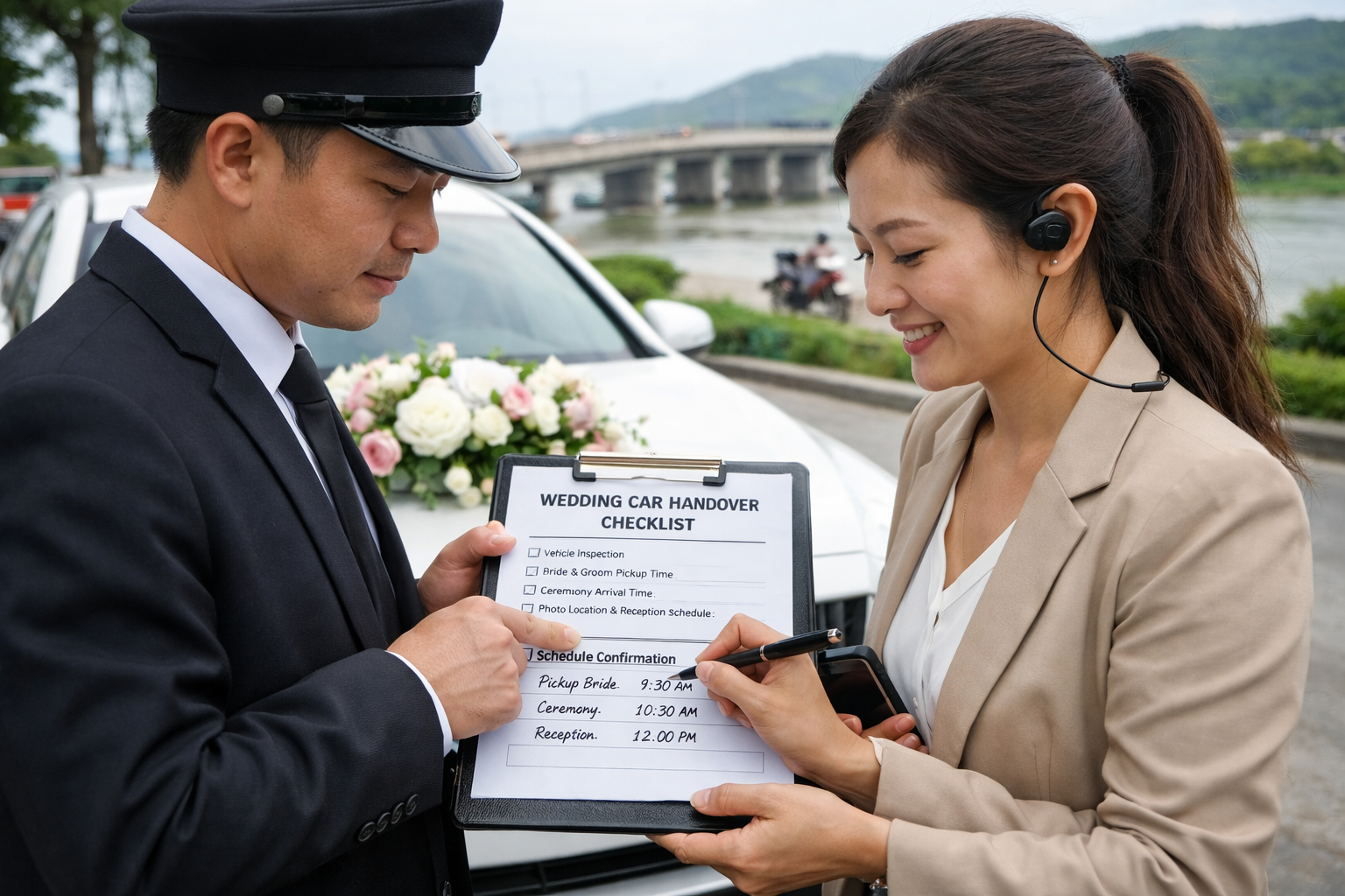 Bàn giao xe hoa và xác nhận lịch cưới