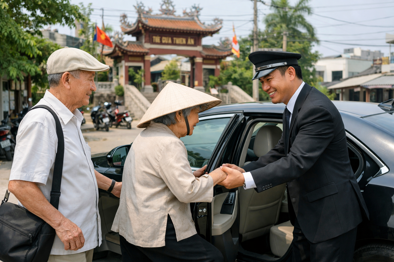 Tài xế hỗ trợ khách lớn tuổi lên xe