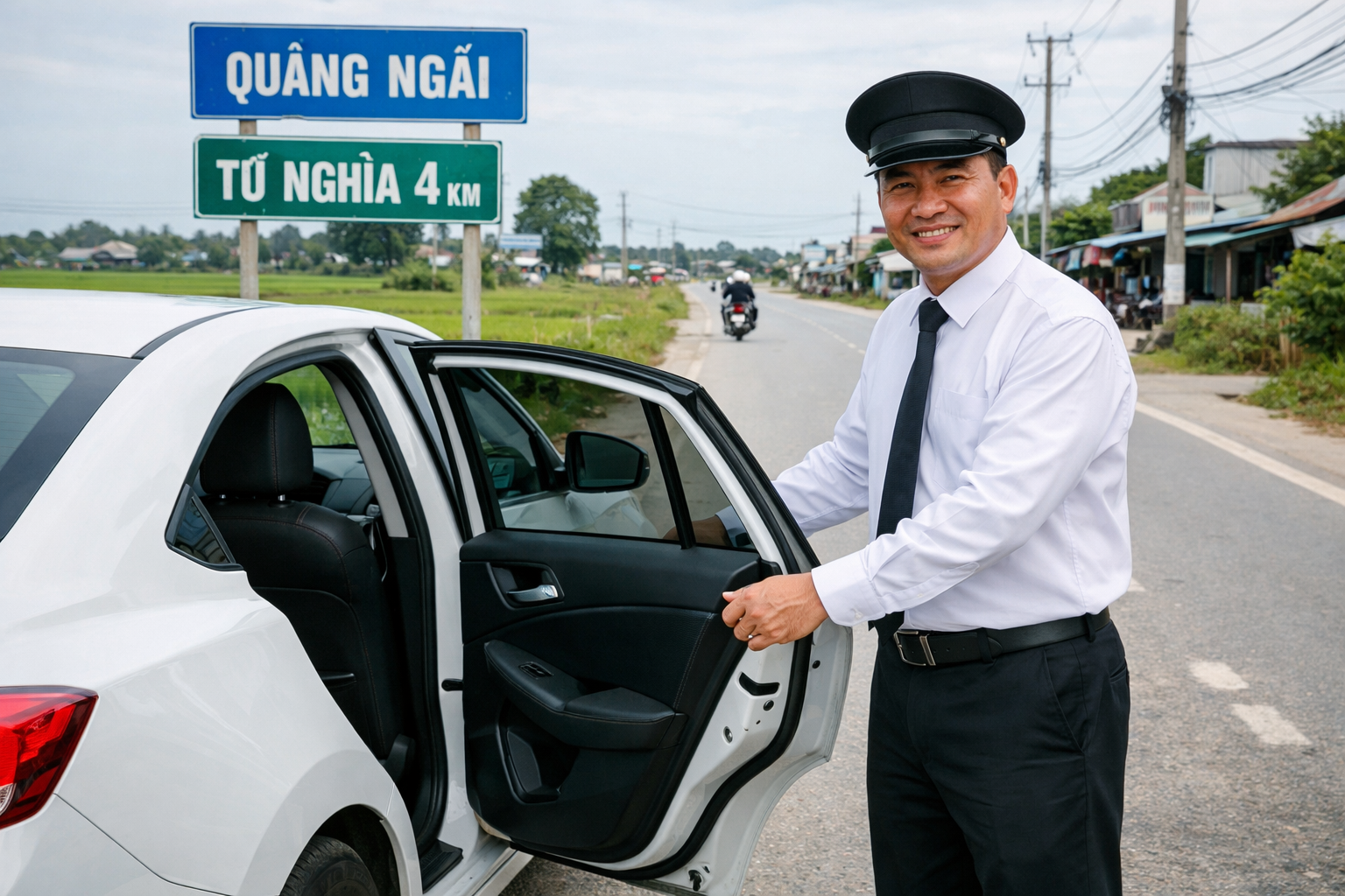 Tài xế hỗ trợ đón khách đi Bãi Dừa Tư Nghĩa
