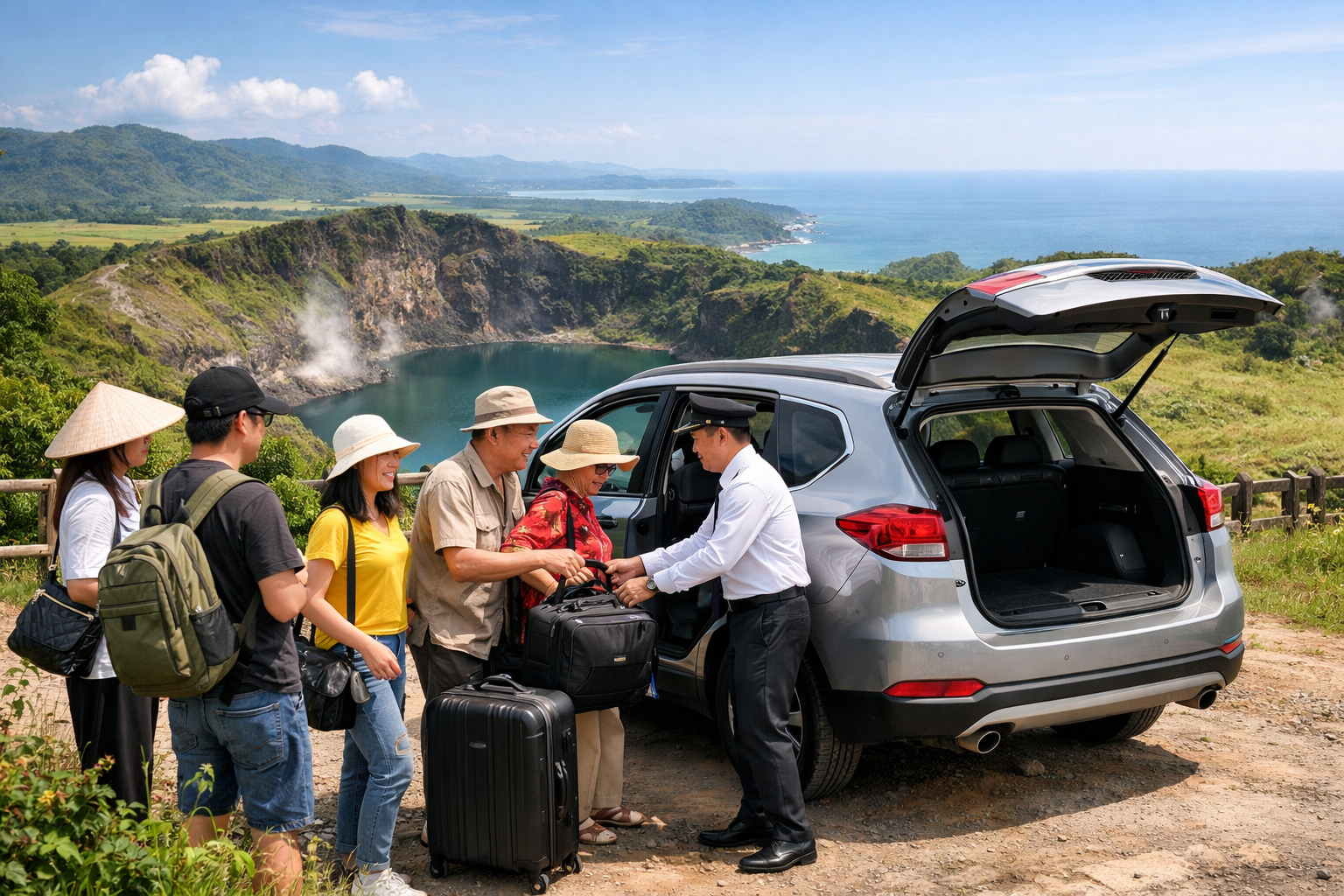 Dịch vụ đưa đón Miệng núi lửa Giếng Tiền an toàn, xe đời mới và đón tận nơi