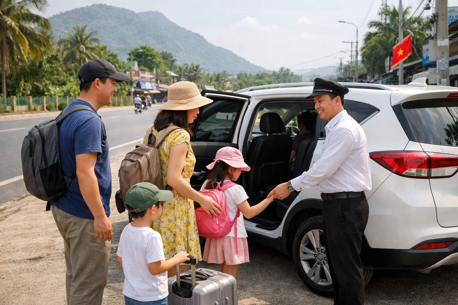 Tài xế hỗ trợ khách lên xe tại Quảng Ngãi