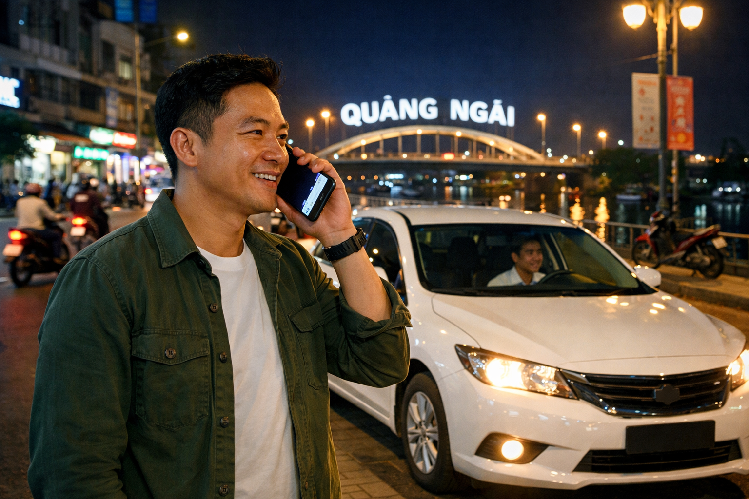 Khách hàng gọi đặt lái xe hộ Quảng Ngãi qua điện thoại vào ban đêm