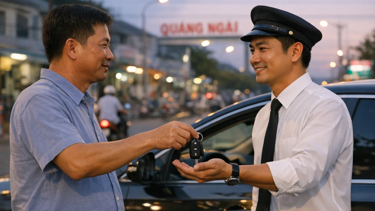 Khách hàng trao đổi với tài xế lái xe hộ tại Quảng Ngãi