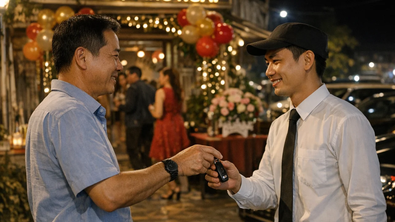 Khách hàng bàn giao xe cho tài xế lái hộ sau tiệc ở Quảng Ngãi