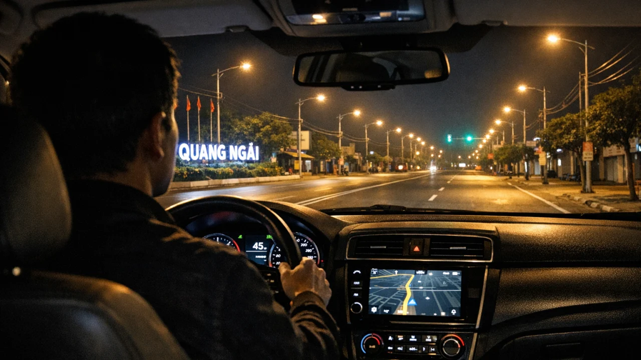 Xe được lái về tận nơi an toàn trên đường phố Quảng Ngãi ban đêm