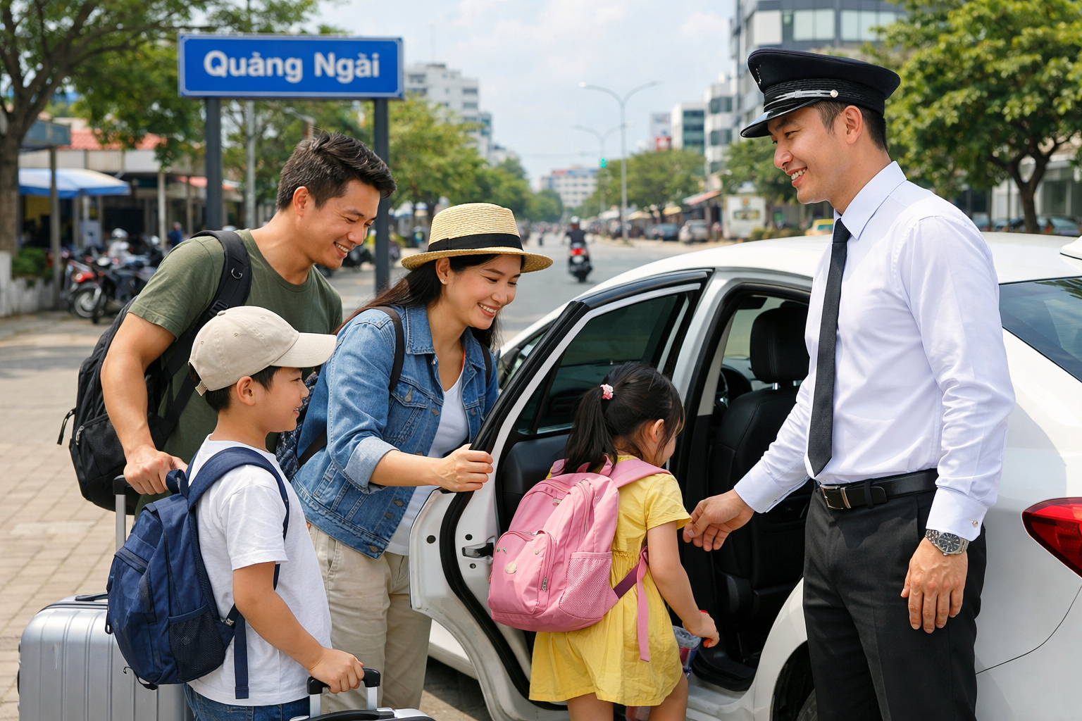 Gia đình lên xe riêng đi Bãi biển Khe Hai
