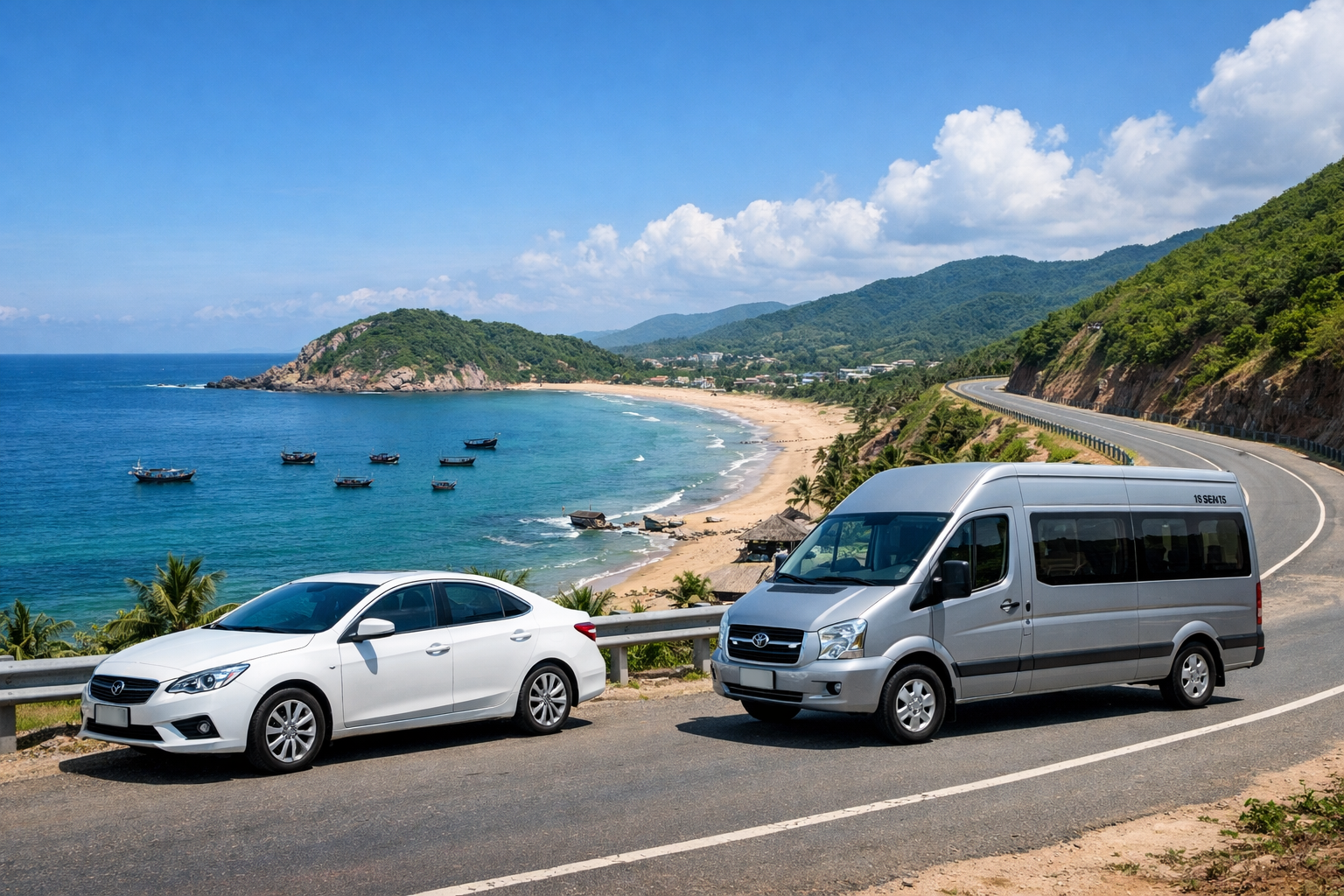 Xe 4 chỗ và 16 chỗ phục vụ chuyến đi biển tại Quảng Ngãi