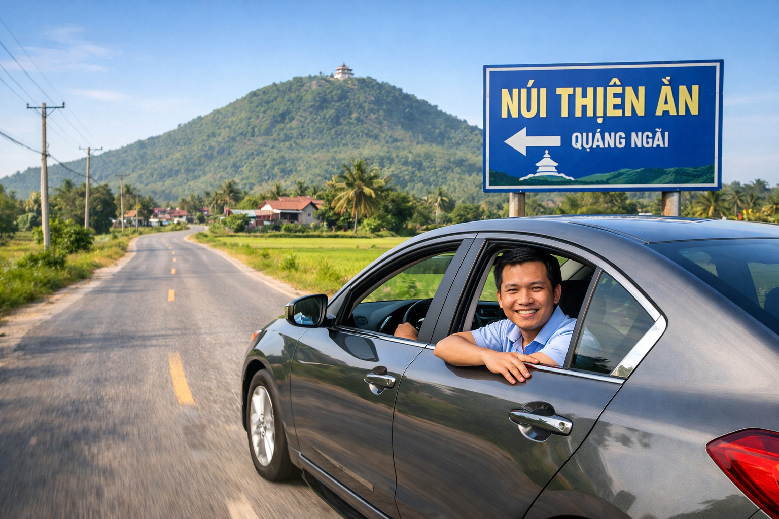 Tài xế thân thiện đưa khách đi Núi Thiên Ấn