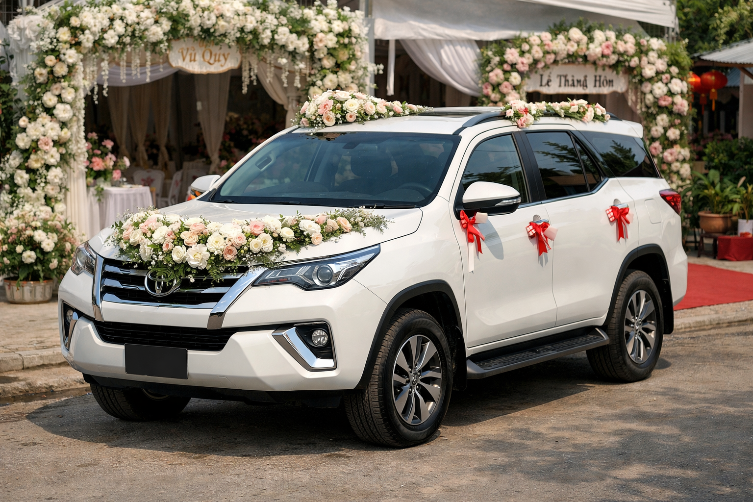 Thuê xe hoa 7 chỗ đón dâu Quảng Ngãi, trang trí đẹp và giao xe đúng lịch