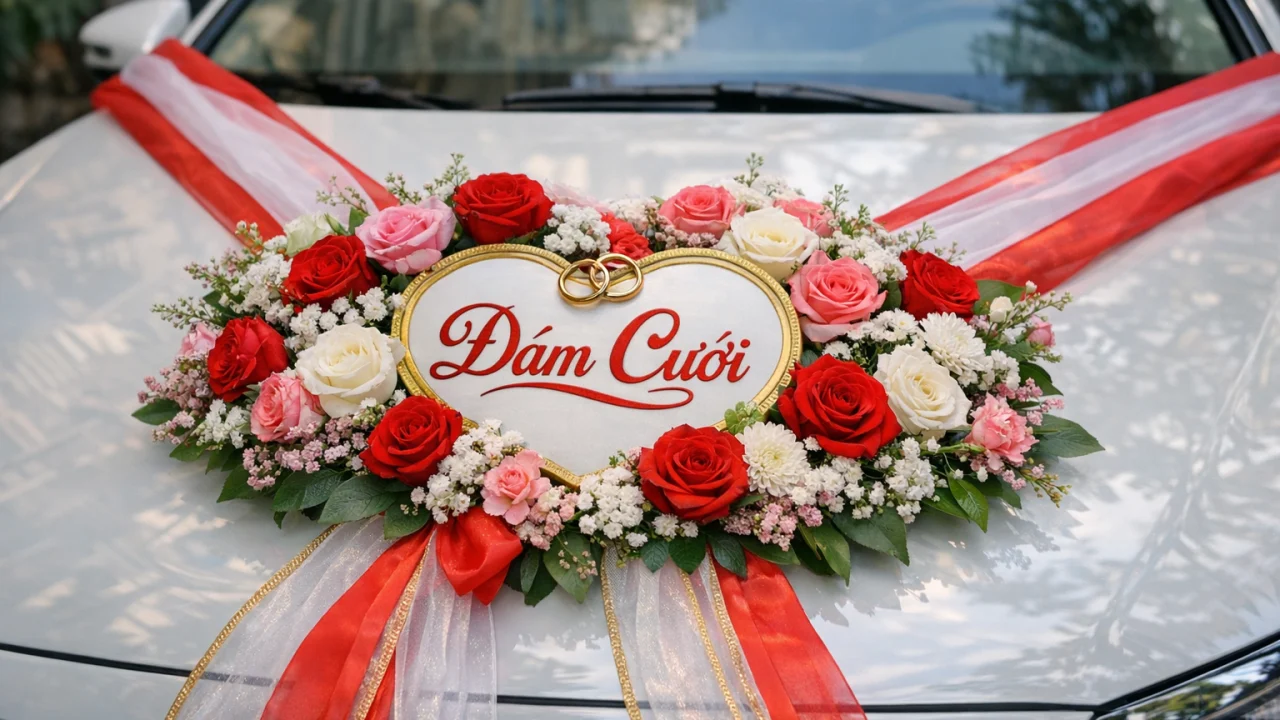 Cận cảnh trang trí xe hoa cưới đẹp