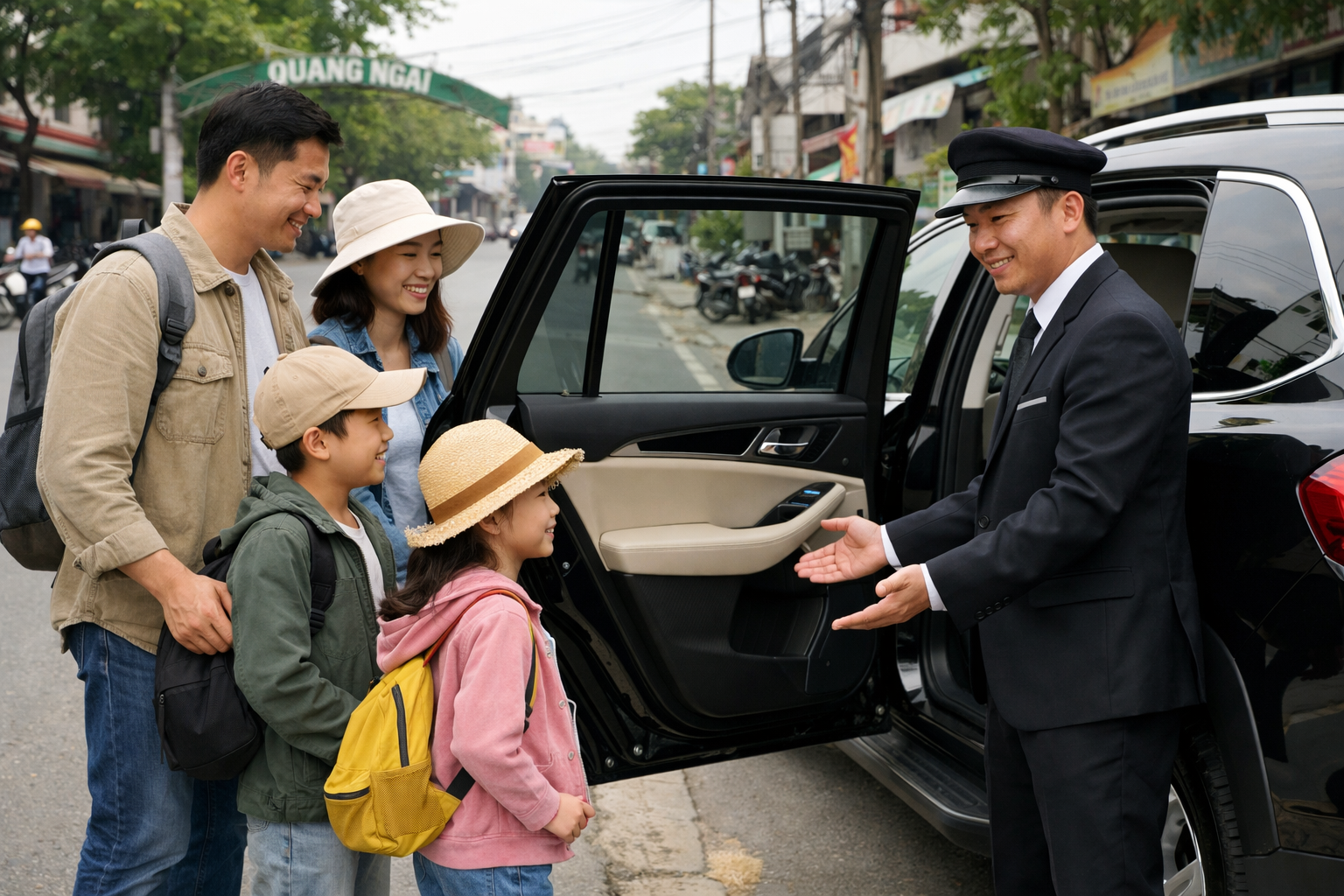 Tài xế hỗ trợ đón khách ở Quảng Ngãi trước chuyến đi Măng Đen