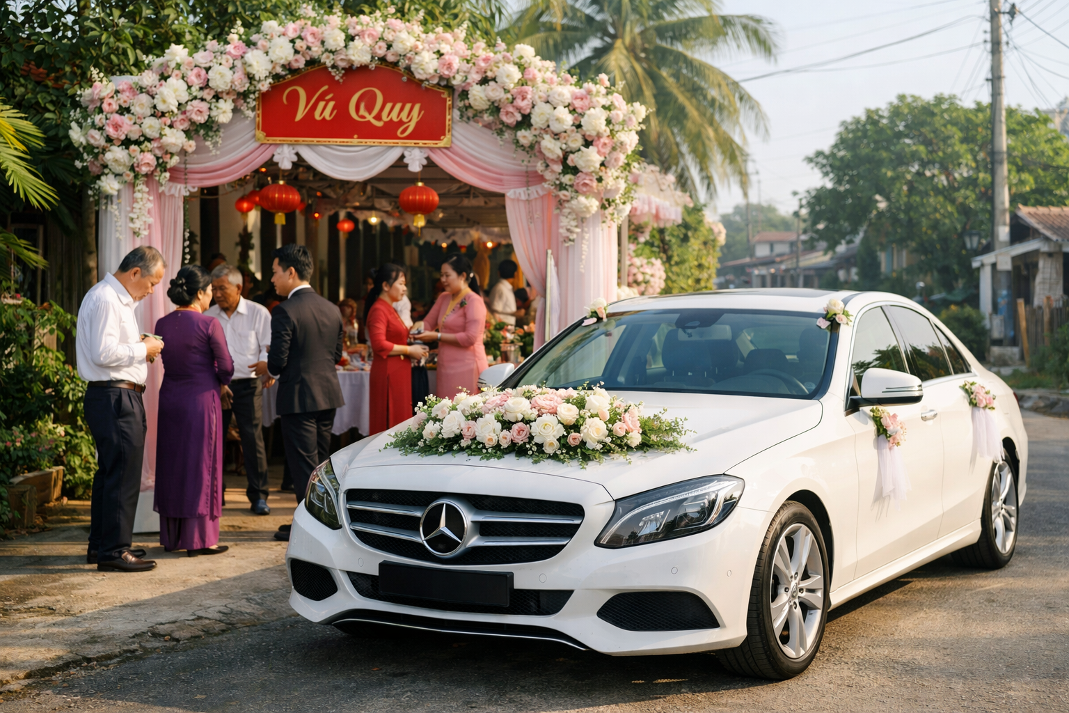 Xe hoa Quảng Ngãi chờ đón dâu tại nhà gái