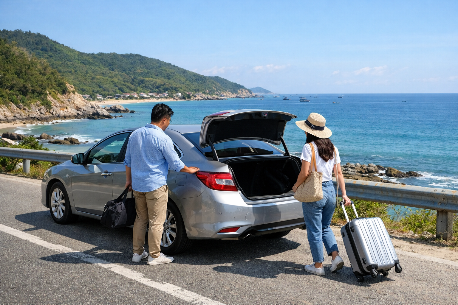 Xe riêng phục vụ chuyến đi từ Cửa biển Sa Cần
