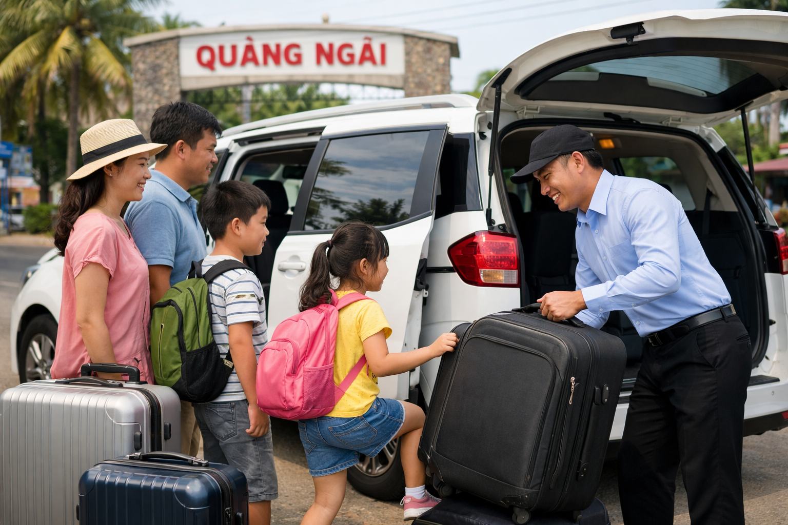 Gia đình lên xe đi Hang Câu từ Quảng Ngãi