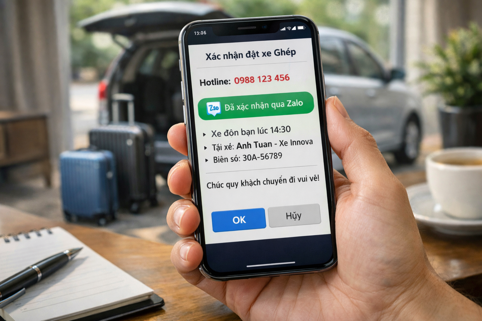 Đặt xe ghép Quảng Ngãi đi Đà Lạt qua hotline hoặc Zalo