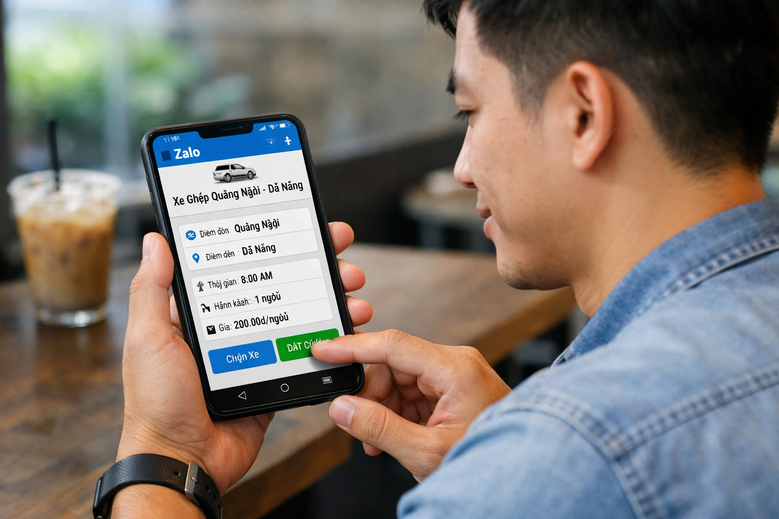 Khách đặt xe ghép Quảng Ngãi đi Đà Nẵng qua Zalo
