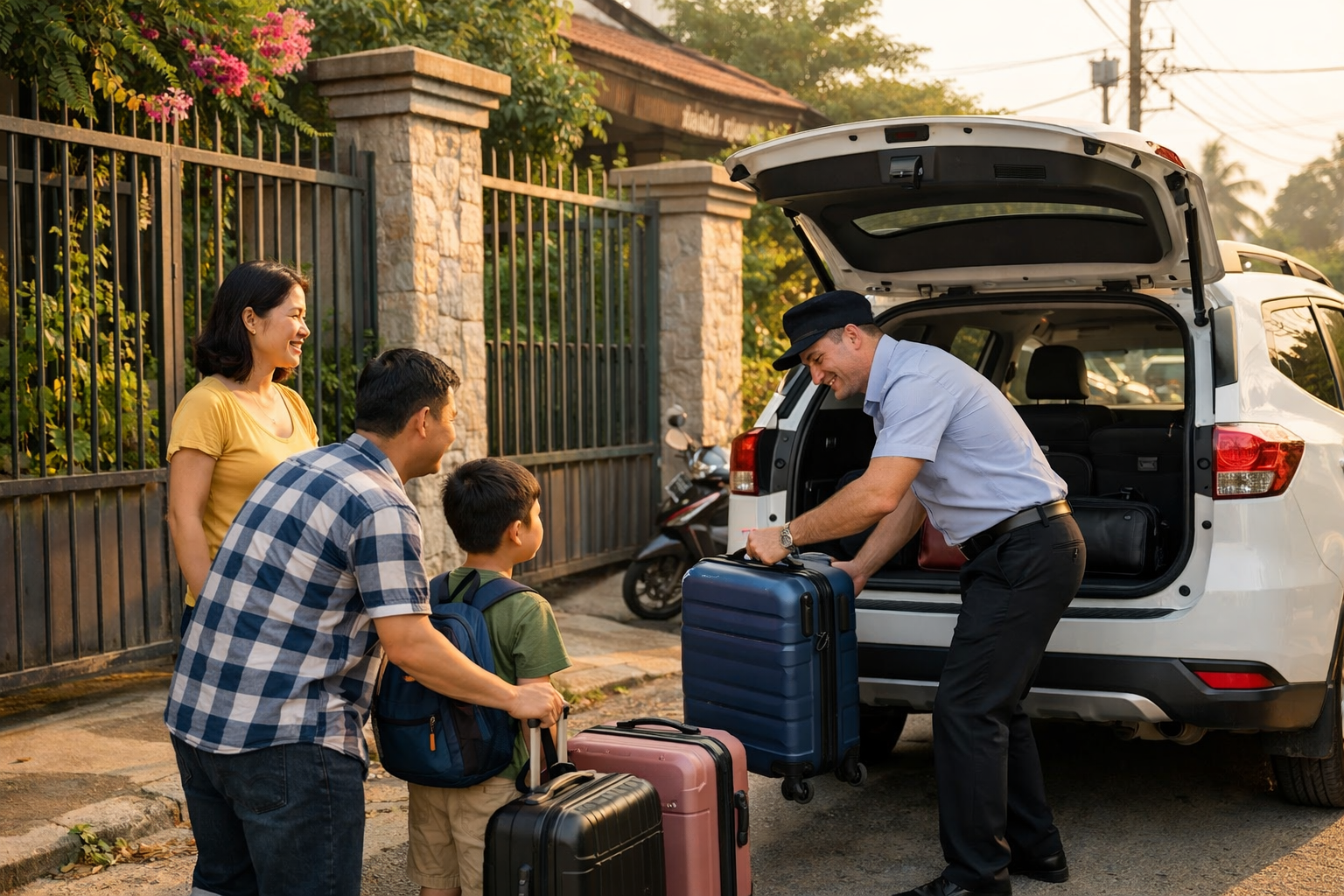 Tài xế hỗ trợ khách lên xe ghép tại nhà ở Quảng Ngãi