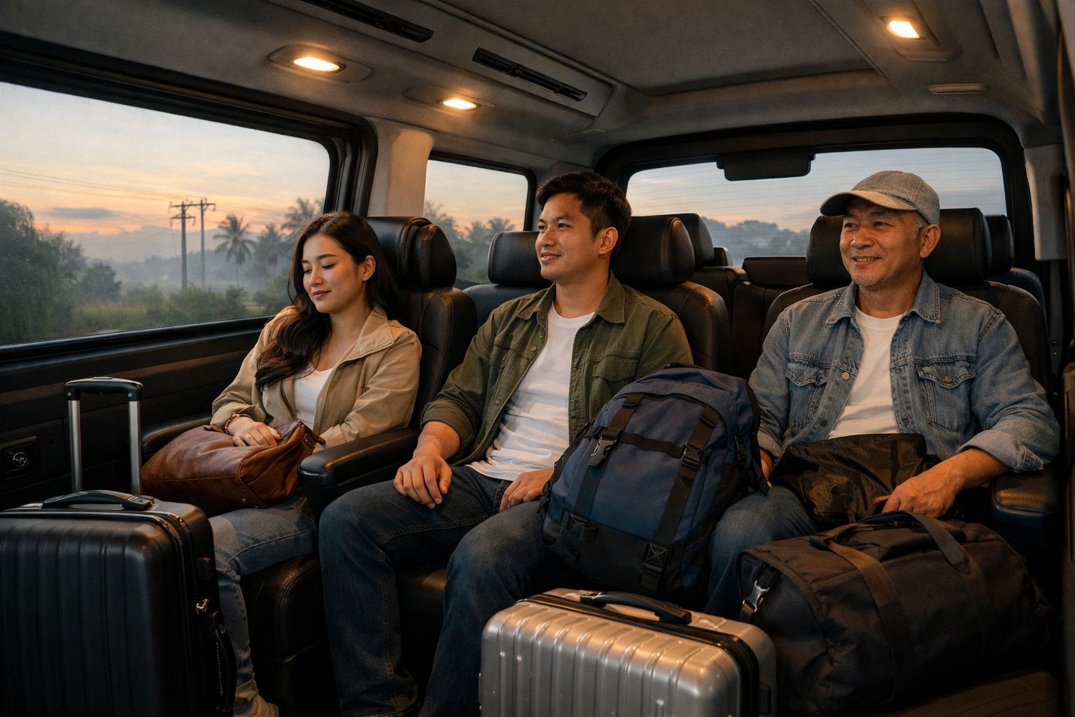 Hành khách ngồi xe ghép đi Đà Nẵng buổi sáng