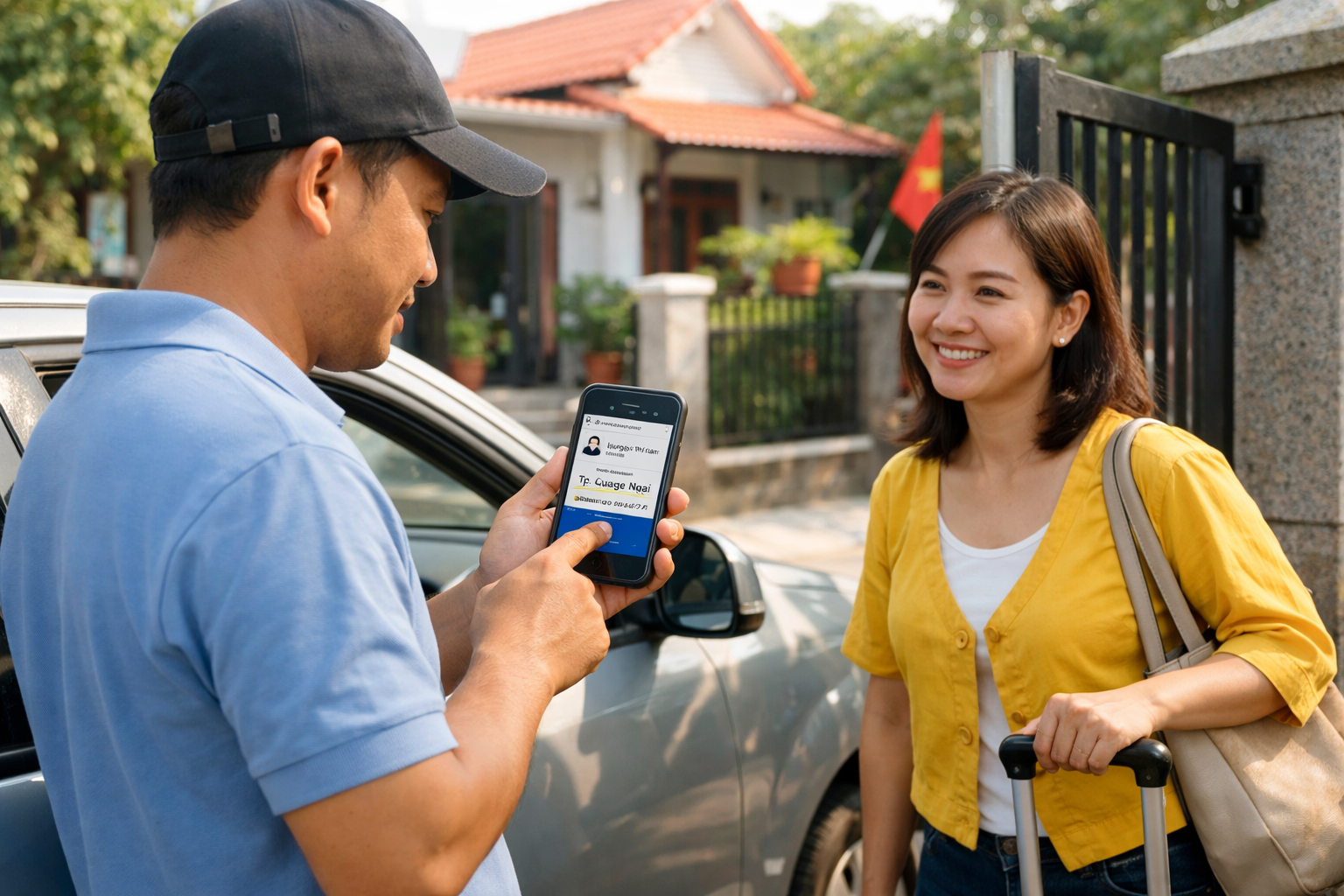 Tài xế xác nhận điểm đón xe ghép ở Quảng Ngãi qua điện thoại
