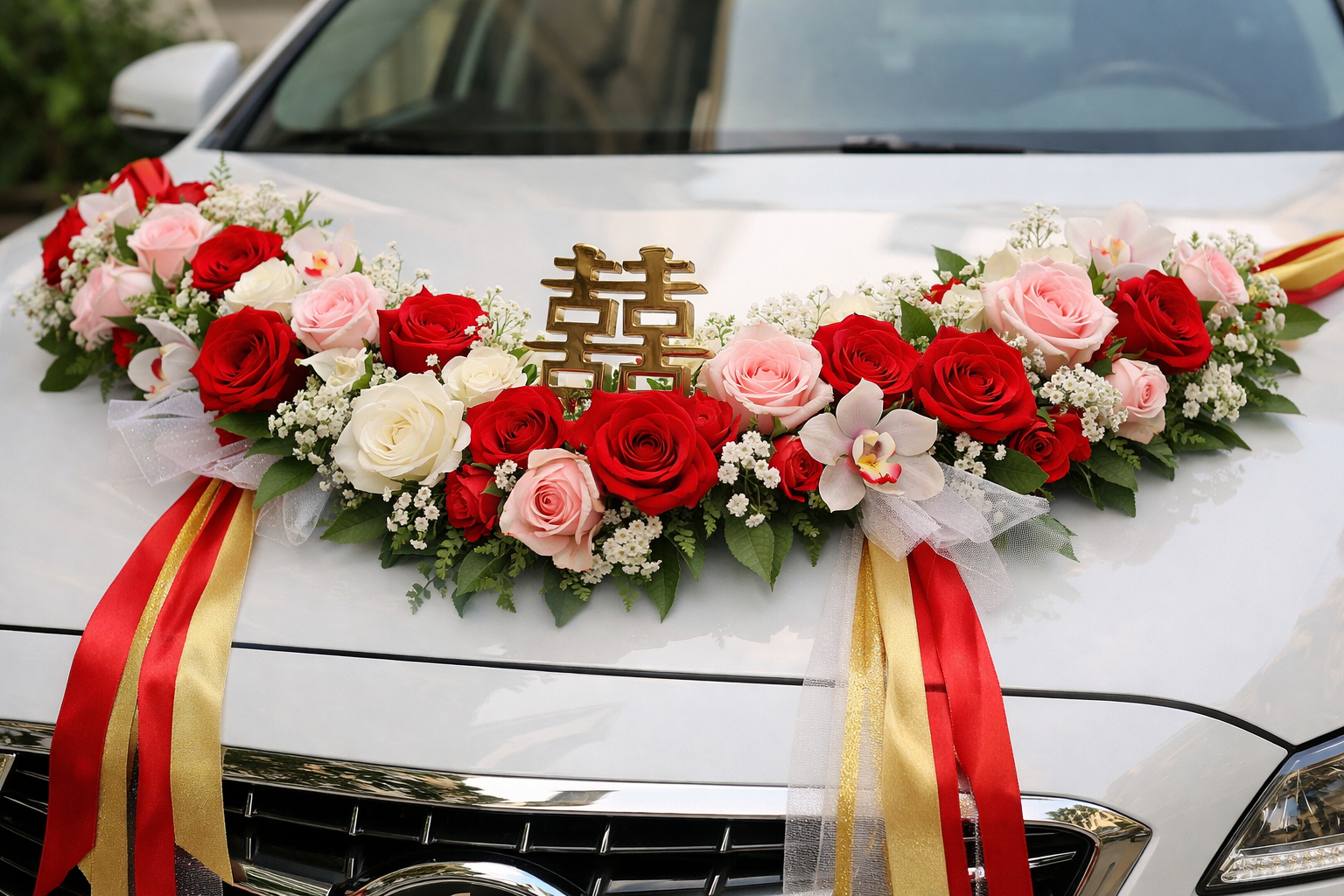 Trang trí xe hoa cưới hỏi đẹp và gọn gàng