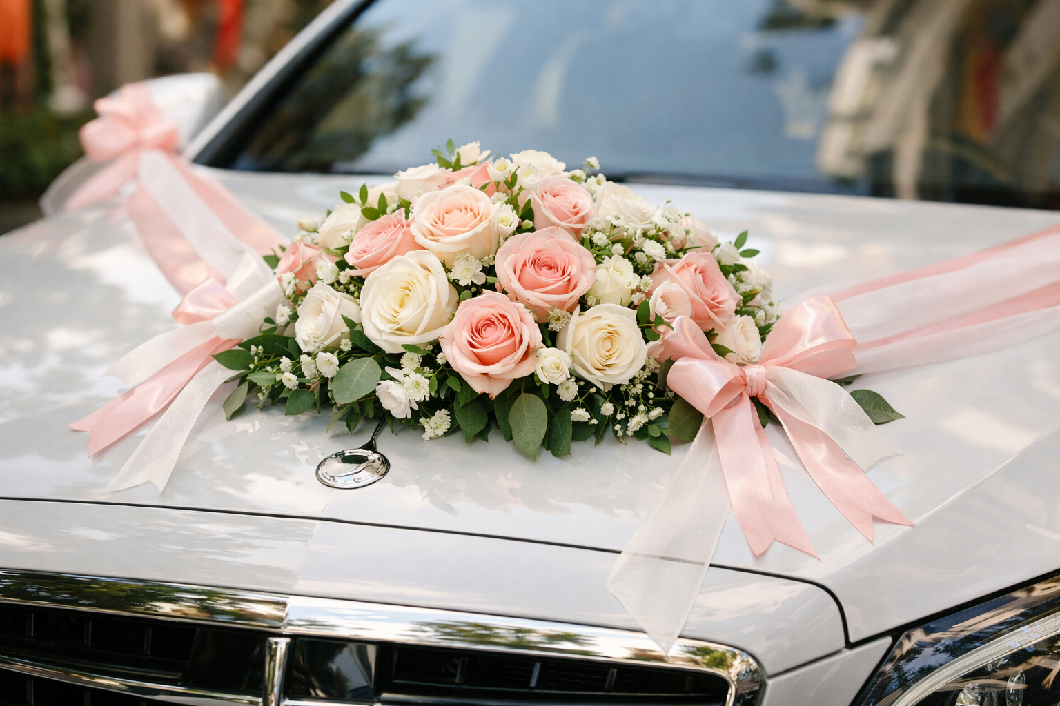 Chi tiết trang trí xe hoa cưới hỏi bằng hoa tươi