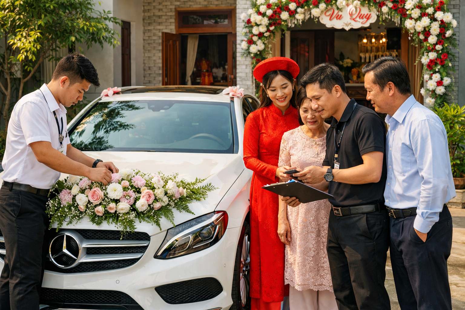 Bàn giao xe hoa Quảng Ngãi đúng lịch cho gia đình hai bên