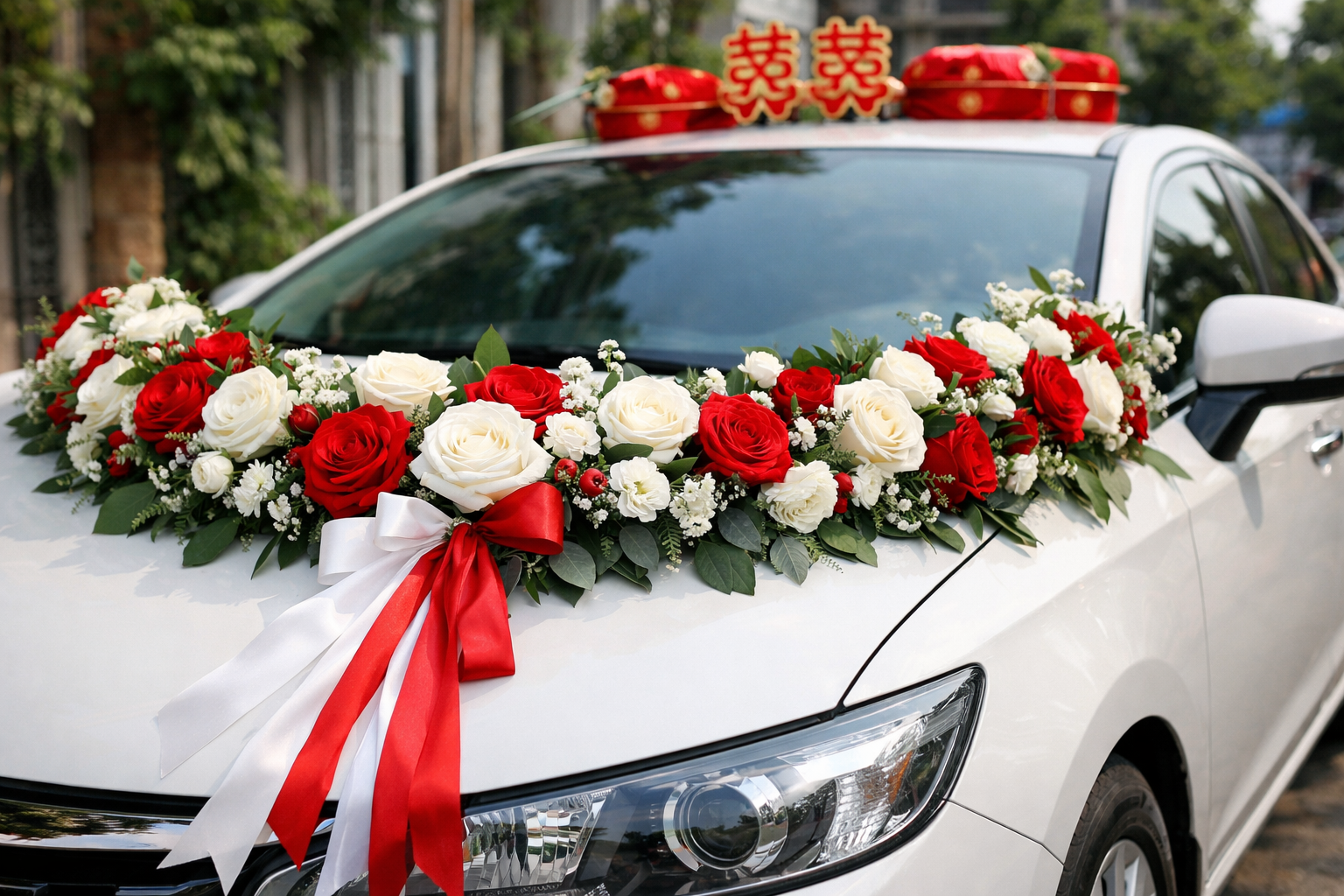 Chi tiết trang trí xe hoa lễ hỏi tại Quảng Ngãi