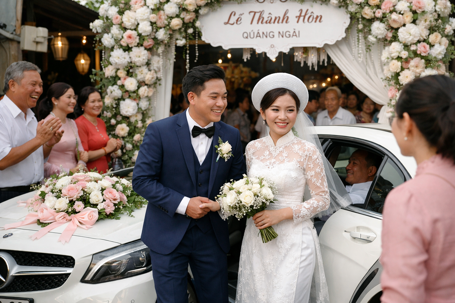 Xe hoa đưa dâu tại lễ cưới ở Quảng Ngãi
